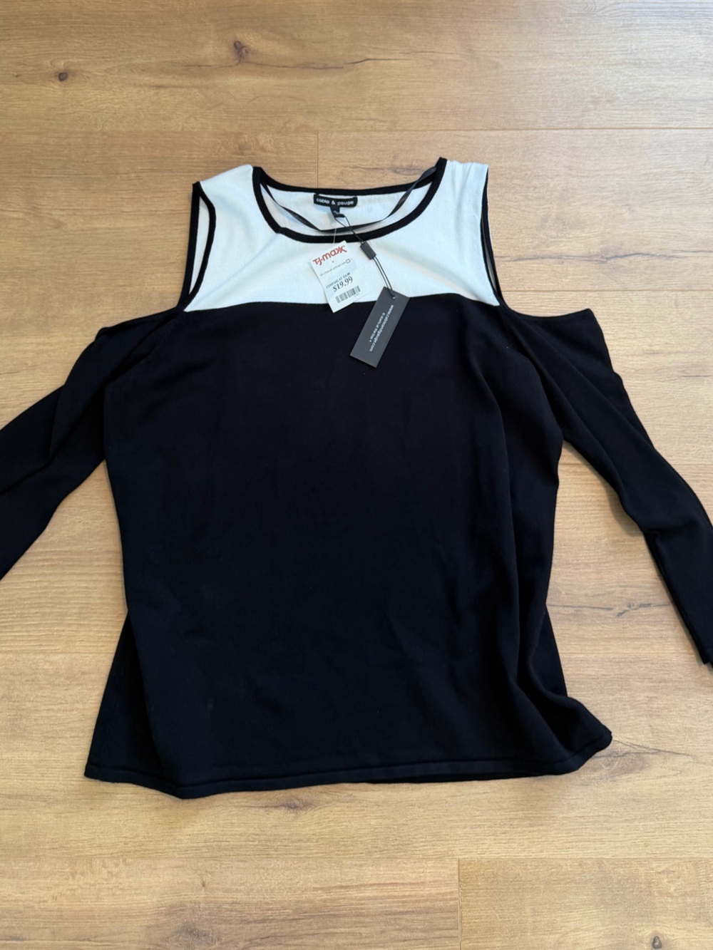 Cable & Gauge Black and White Cold-Shoulder Long Sleeve Top